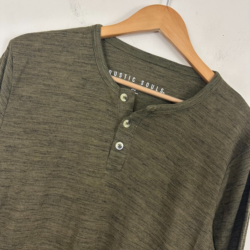 Rustic Souls Henley Shirt Green Cotton Thermal Long Sleeve Rugged Mens Size M